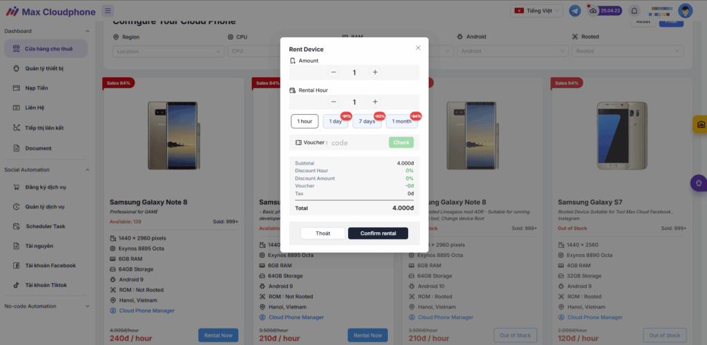 CloudPhone để nuôi Facebook